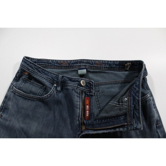 Agedenim "Well Worn" Mens 34x32 Blue Jeans Straight Fit Stretch Medium Wash - Picture 5 of 13